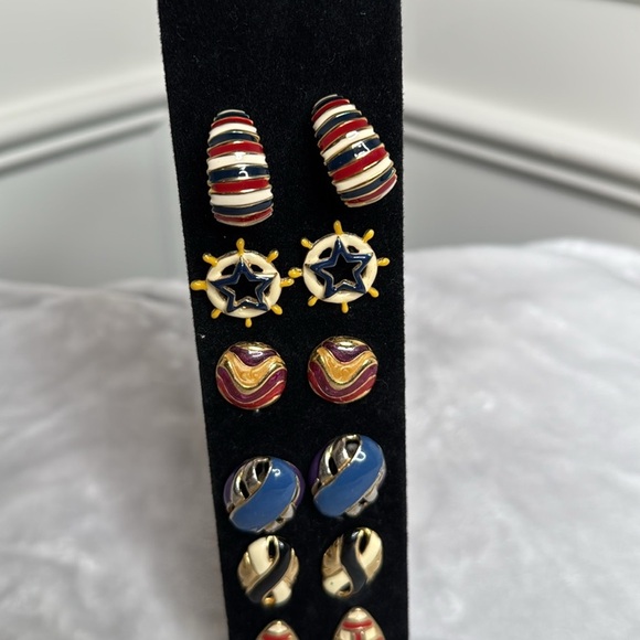 Vintage bundle of six Nautical Themed Earring Set in Red, Blue, and Gold - Picture 2 of 5